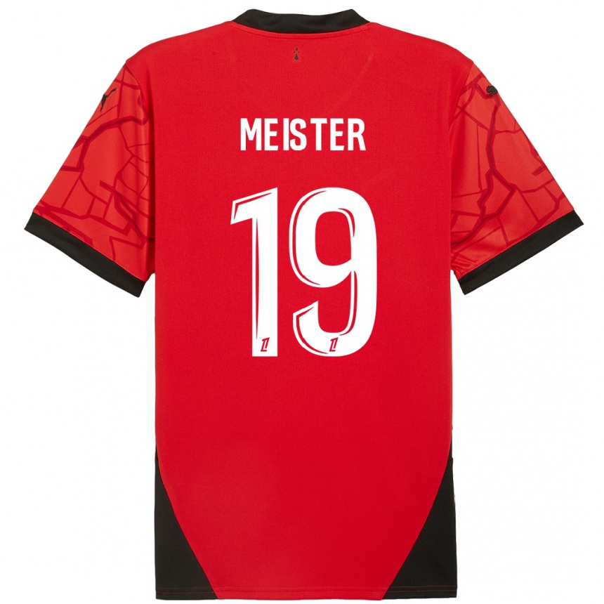 Kids Football Henrik Meister #19 Red Black Home Jersey 2024/25 T-Shirt