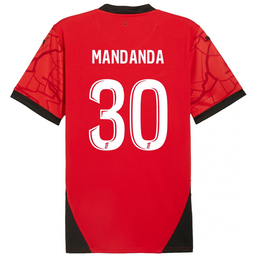 Kids Football Steve Mandanda #30 Red Black Home Jersey 2024/25 T-Shirt