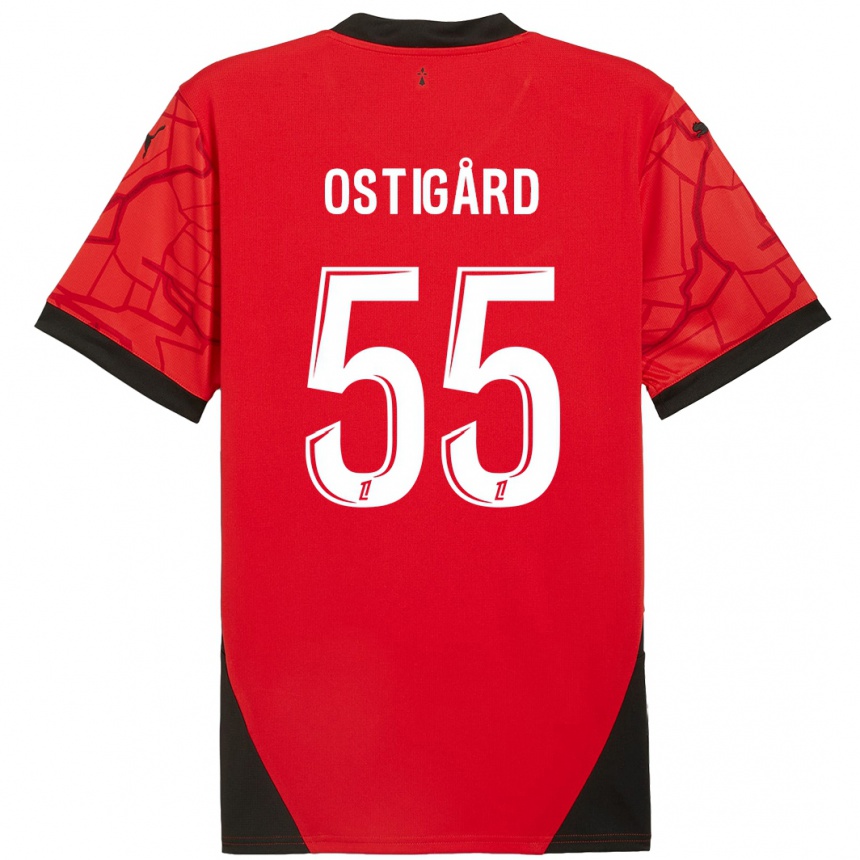 Kids Football Leo Ostigard #55 Red Black Home Jersey 2024/25 T-Shirt