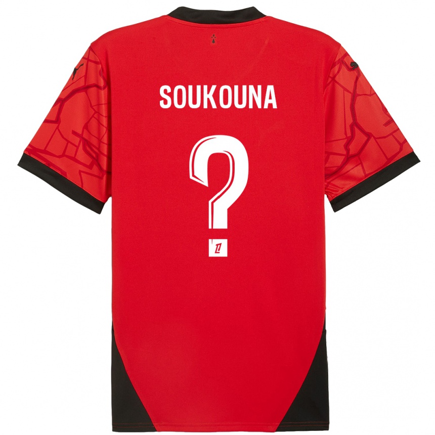 Kids Football Isiaka Soukouna #0 Red Black Home Jersey 2024/25 T-Shirt