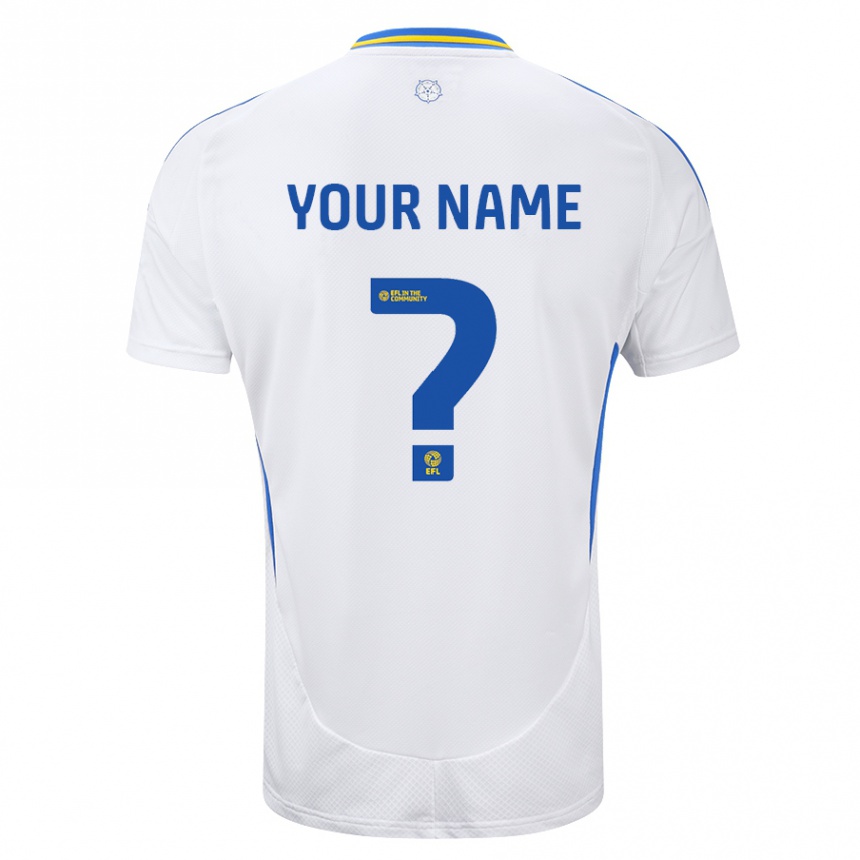 Kids Football Your Name #0 White Blue Home Jersey 2024/25 T-Shirt