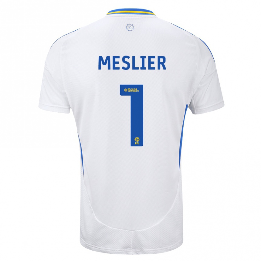 Kids Football Illan Meslier #1 White Blue Home Jersey 2024/25 T-Shirt