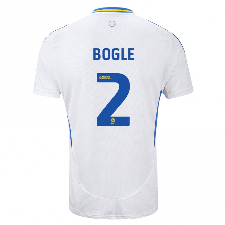 Kids Football Jayden Bogle #2 White Blue Home Jersey 2024/25 T-Shirt