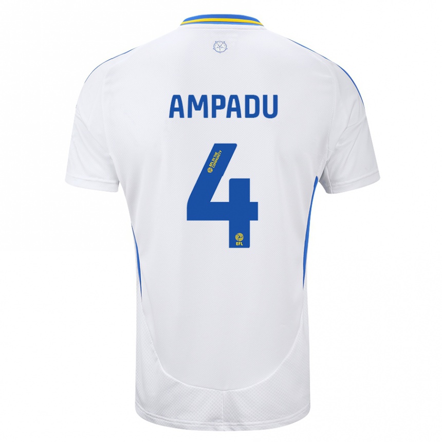 Kids Football Ethan Ampadu #4 White Blue Home Jersey 2024/25 T-Shirt