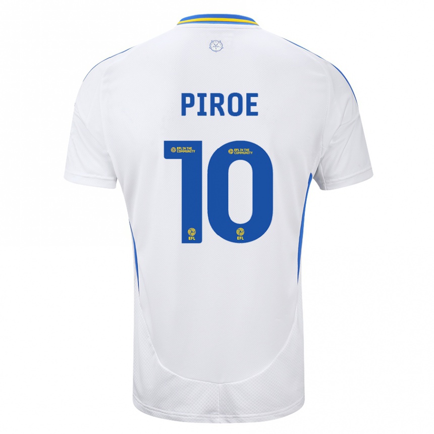 Kids Football Joël Piroe #10 White Blue Home Jersey 2024/25 T-Shirt