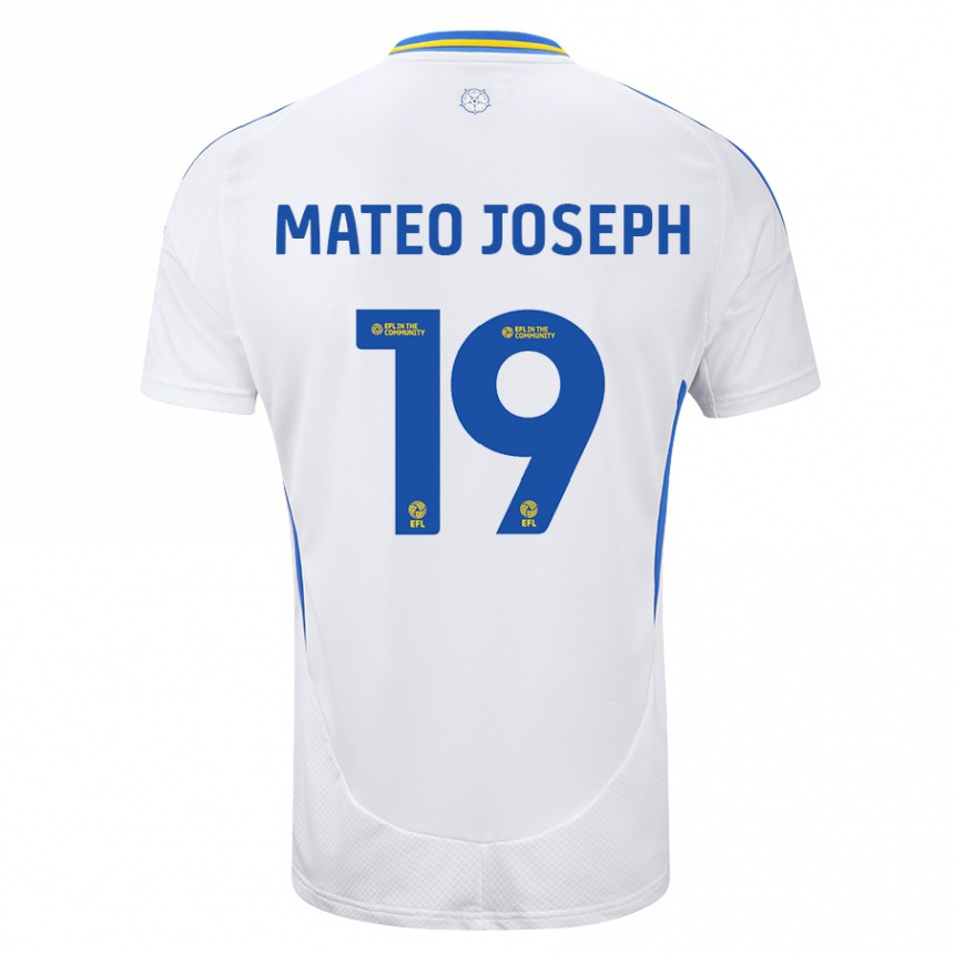 Kids Football Mateo Joseph #19 White Blue Home Jersey 2024/25 T-Shirt