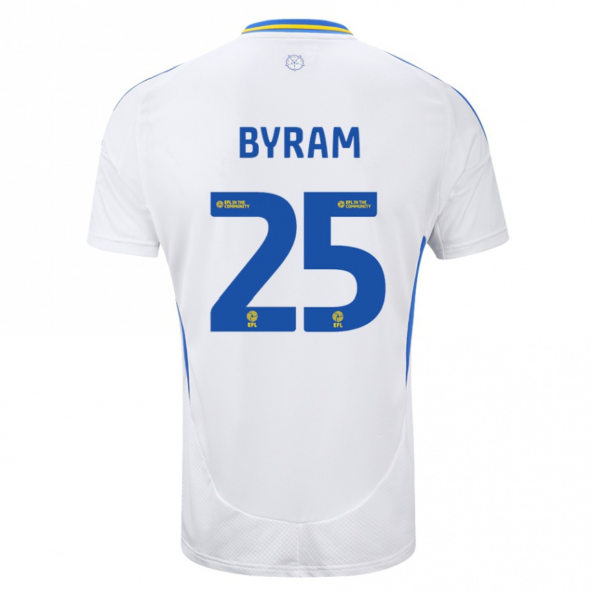 Kids Football Sam Byram #25 White Blue Home Jersey 2024/25 T-Shirt