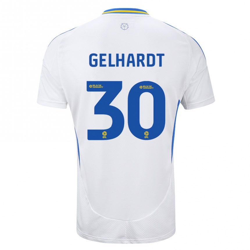 Kids Football Joe Gelhardt #30 White Blue Home Jersey 2024/25 T-Shirt