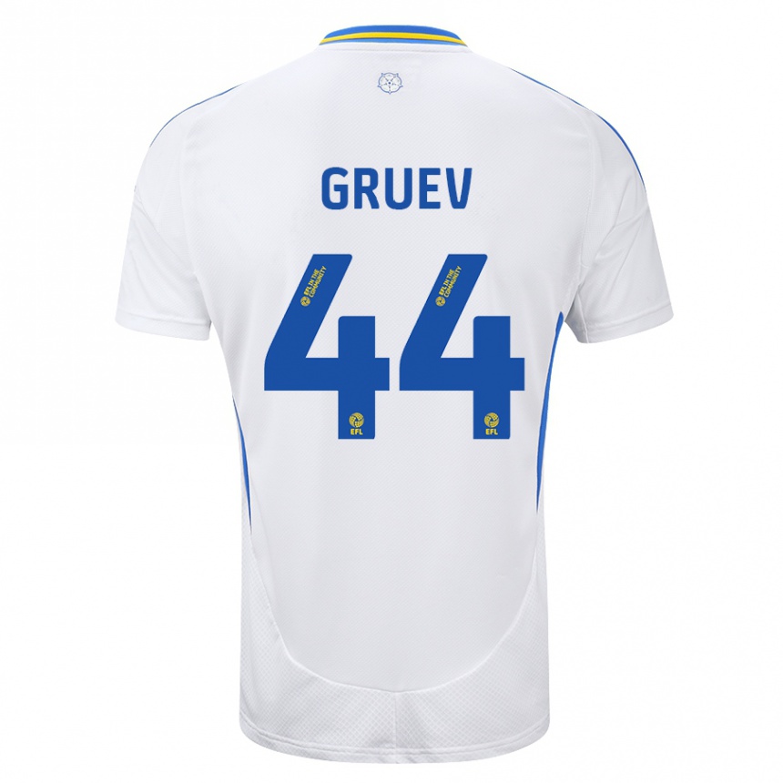 Kids Football Ilia Gruev #44 White Blue Home Jersey 2024/25 T-Shirt