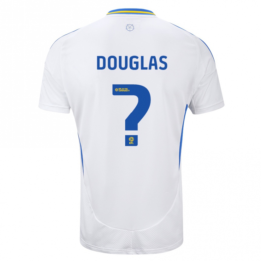 Kids Football Connor Douglas #0 White Blue Home Jersey 2024/25 T-Shirt