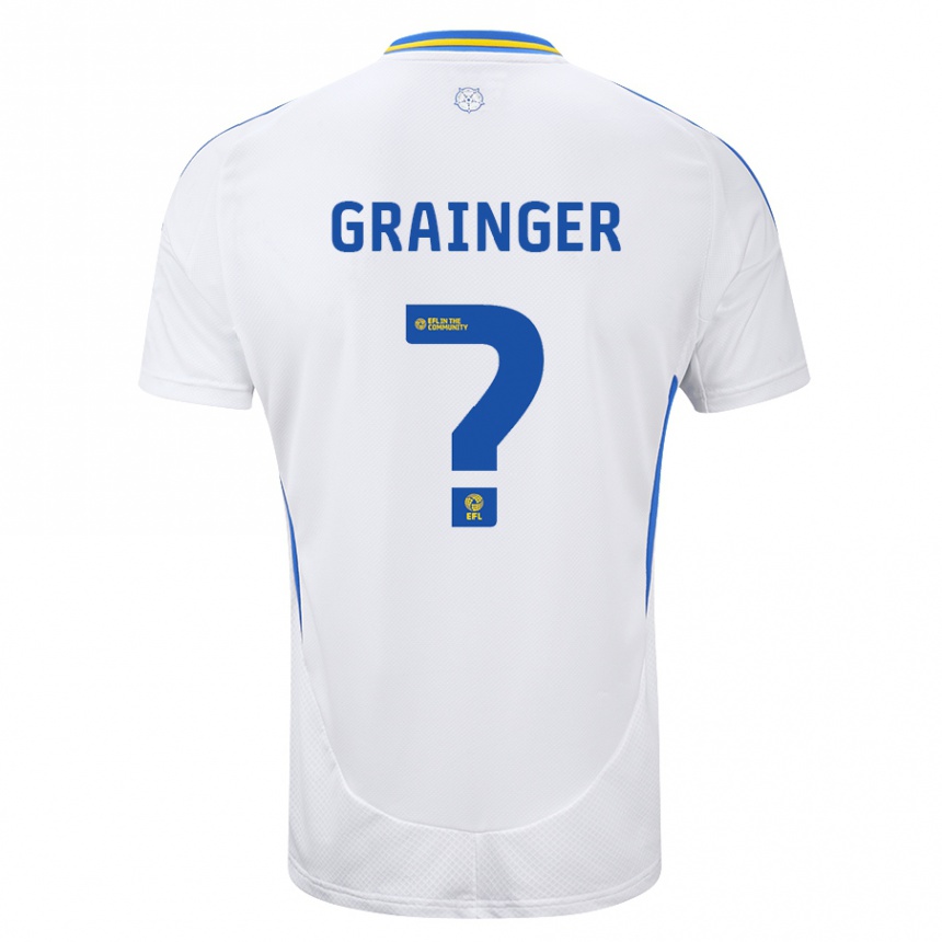 Kids Football Owen Grainger #0 White Blue Home Jersey 2024/25 T-Shirt