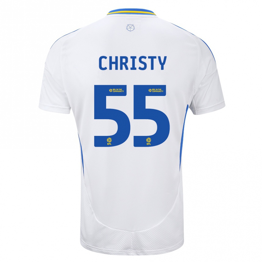 Kids Football Harry Christy #55 White Blue Home Jersey 2024/25 T-Shirt