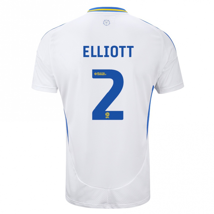 Kids Football Izzy Elliott #2 White Blue Home Jersey 2024/25 T-Shirt