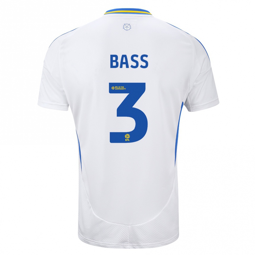 Kids Football Rebekah Bass #3 White Blue Home Jersey 2024/25 T-Shirt