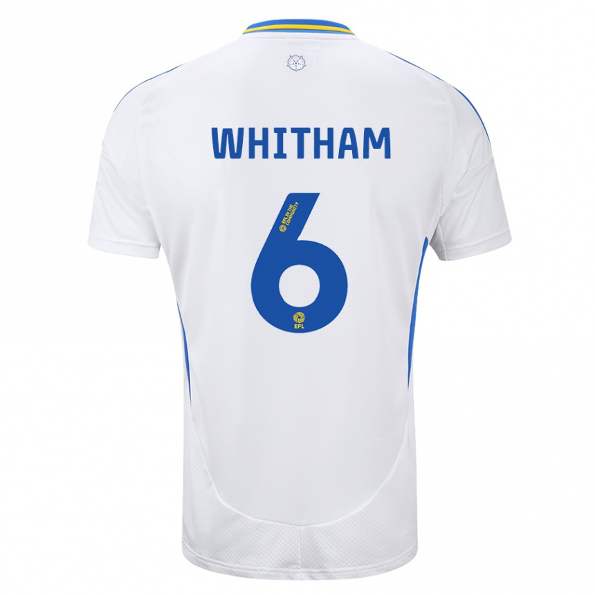 Kids Football Danielle Whitham #6 White Blue Home Jersey 2024/25 T-Shirt