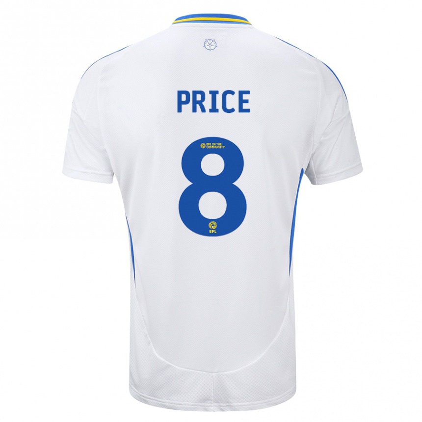 Kids Football Leoni Price #8 White Blue Home Jersey 2024/25 T-Shirt