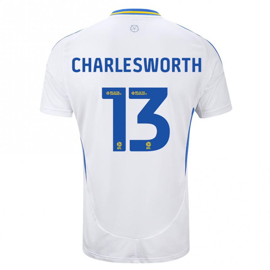 Kids Football Millie Robshaw-Charlesworth #13 White Blue Home Jersey 2024/25 T-Shirt