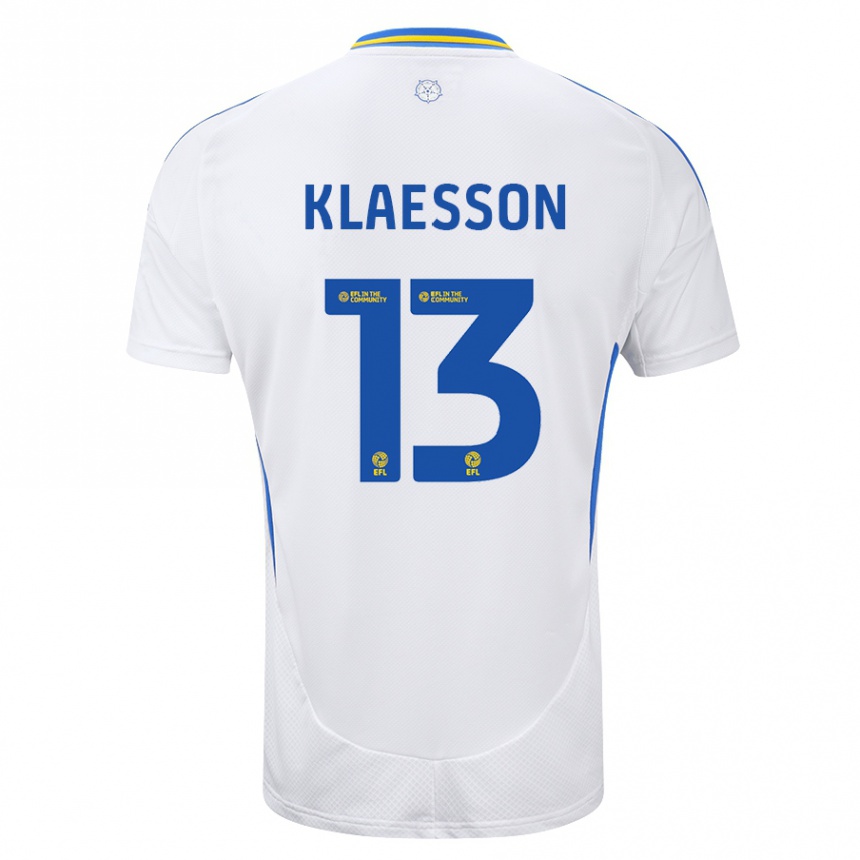 Kids Football Kristoffer Klaesson #13 White Blue Home Jersey 2024/25 T-Shirt