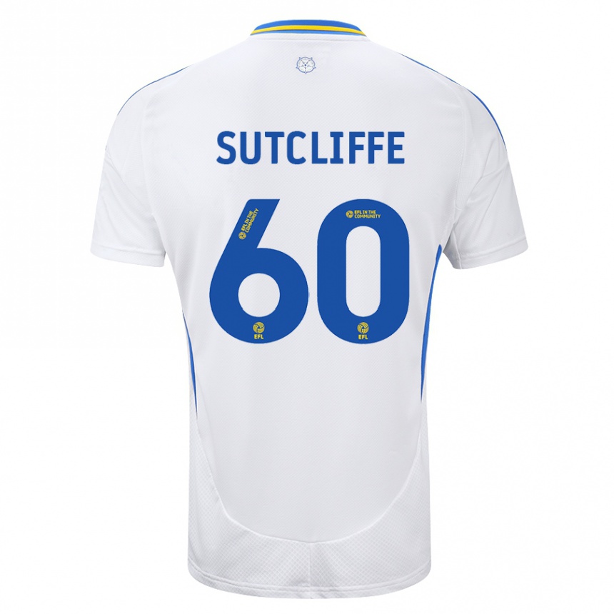 Kids Football Harvey Sutcliffe #60 White Blue Home Jersey 2024/25 T-Shirt