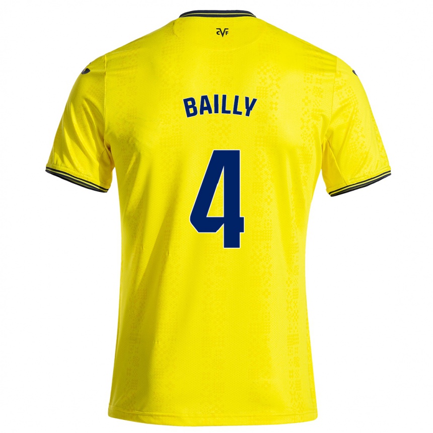 Kids Football Eric Bailly #4 Yellow Black Home Jersey 2024/25 T-Shirt