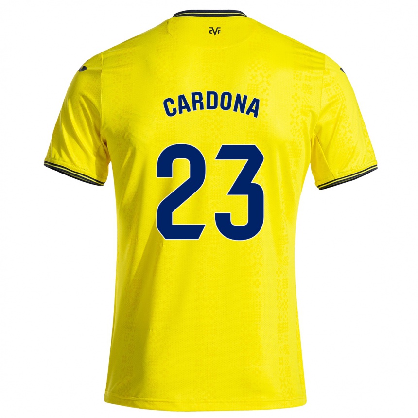 Kids Football Sergi Cardona #23 Yellow Black Home Jersey 2024/25 T-Shirt