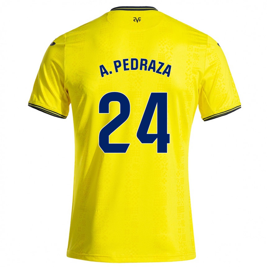 Kids Football Alfonso Pedraza #24 Yellow Black Home Jersey 2024/25 T-Shirt