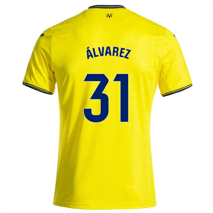 Kids Football Iker Álvarez #31 Yellow Black Home Jersey 2024/25 T-Shirt