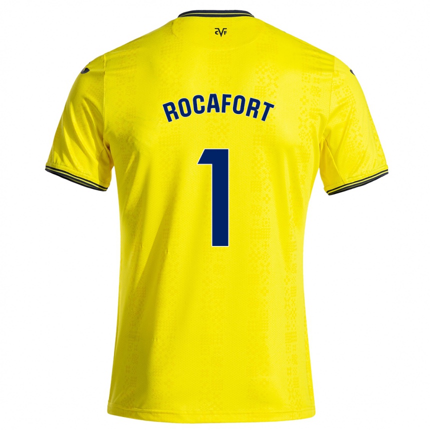 Kids Football Rodrigo Rocafort #1 Yellow Black Home Jersey 2024/25 T-Shirt