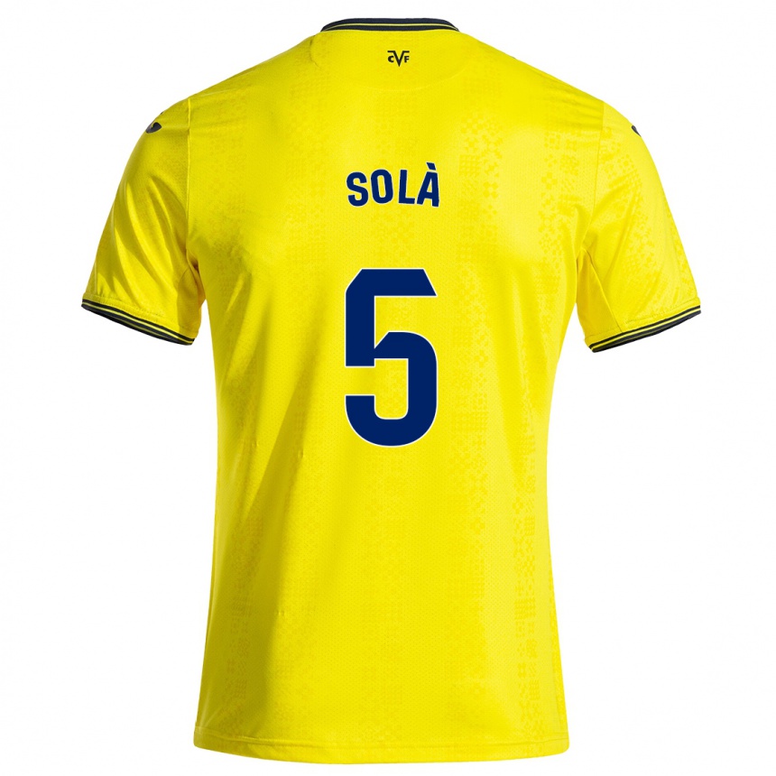 Kids Football Arnau Solà #5 Yellow Black Home Jersey 2024/25 T-Shirt