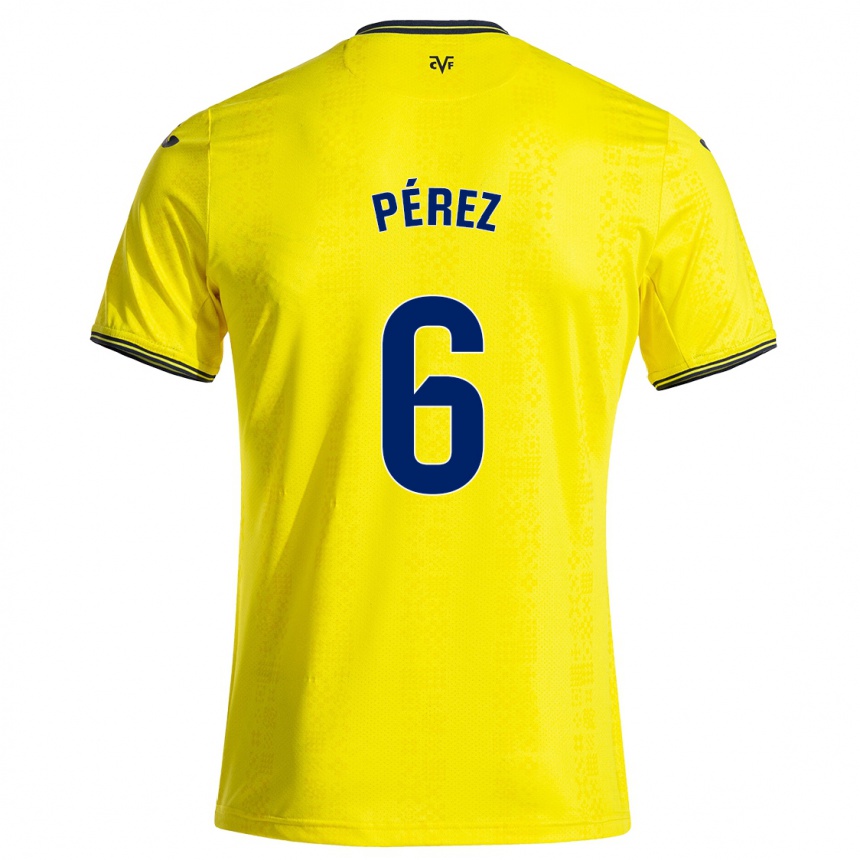 Kids Football Hugo Pérez #6 Yellow Black Home Jersey 2024/25 T-Shirt