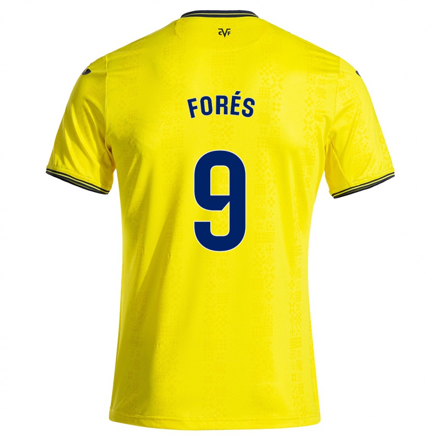 Kids Football Álex Forés #9 Yellow Black Home Jersey 2024/25 T-Shirt