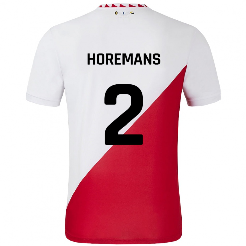 Kids Football Siebe Horemans #2 White Red Home Jersey 2024/25 T-Shirt