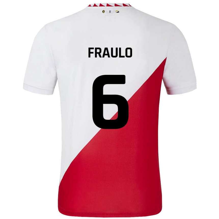 Kids Football Oscar Fraulo #6 White Red Home Jersey 2024/25 T-Shirt