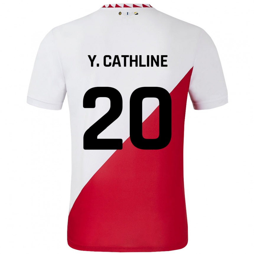 Kids Football Yoann Cathline #20 White Red Home Jersey 2024/25 T-Shirt