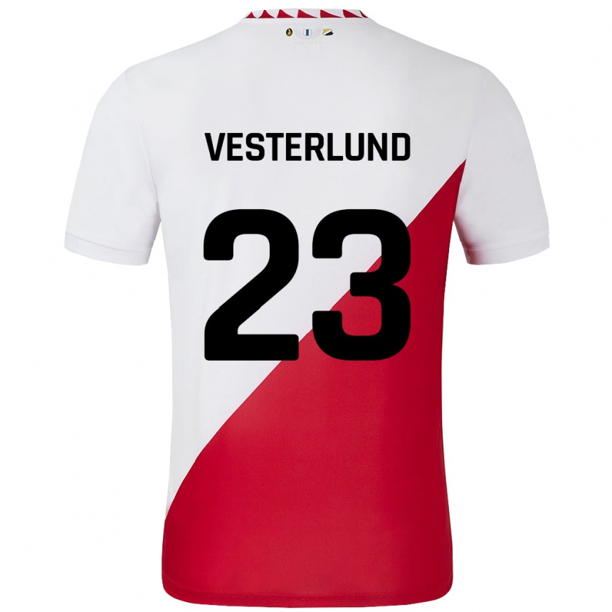 Kids Football Niklas Vesterlund #23 White Red Home Jersey 2024/25 T-Shirt