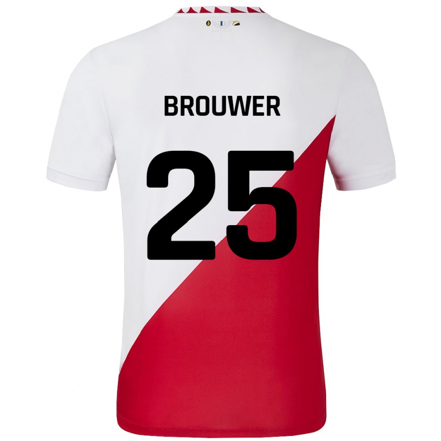 Kids Football Michael Brouwer #25 White Red Home Jersey 2024/25 T-Shirt