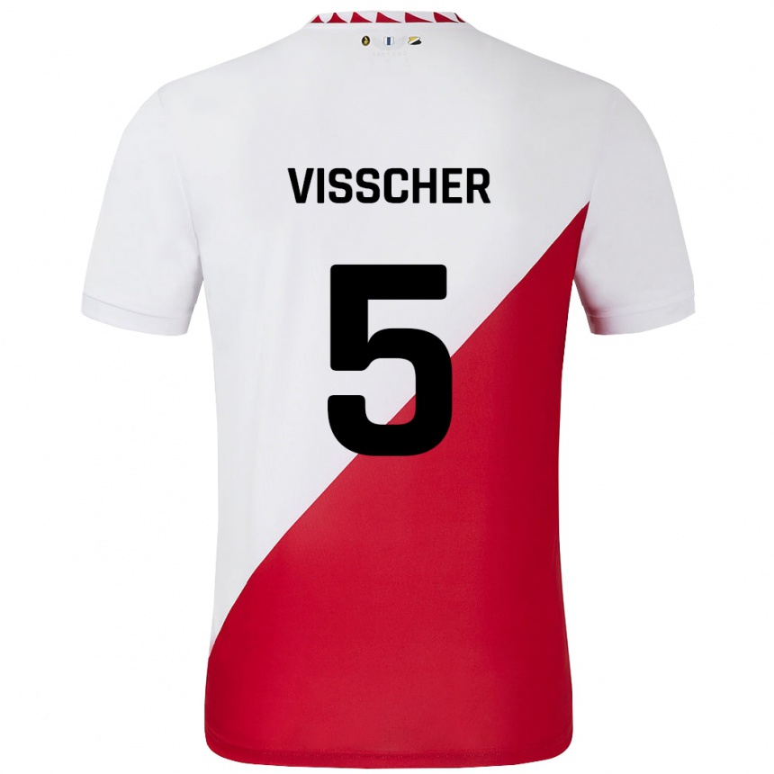 Kids Football Amber Visscher #5 White Red Home Jersey 2024/25 T-Shirt