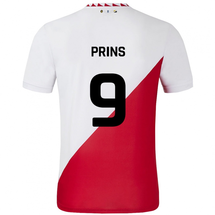 Kids Football Femke Prins #9 White Red Home Jersey 2024/25 T-Shirt