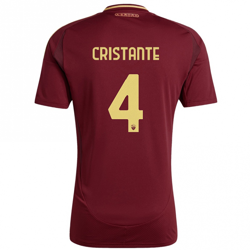 Kids Football Bryan Cristante #4 Red Brown Gold Home Jersey 2024/25 T-Shirt