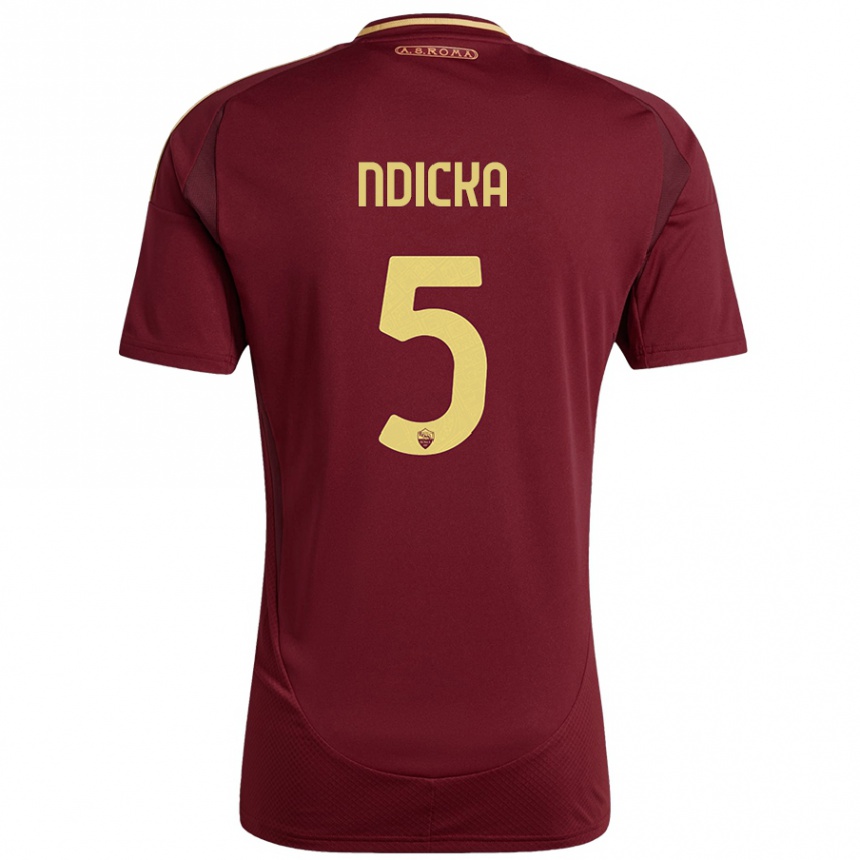 Kids Football Evan Ndicka #5 Red Brown Gold Home Jersey 2024/25 T-Shirt