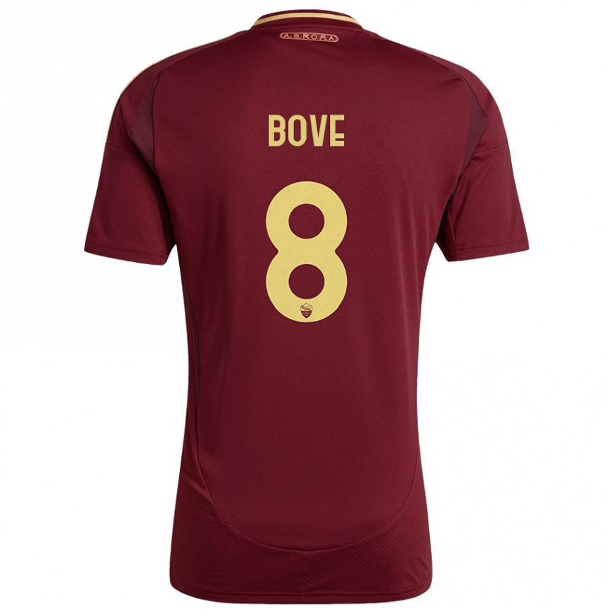 Kids Football Edoardo Bove #8 Red Brown Gold Home Jersey 2024/25 T-Shirt