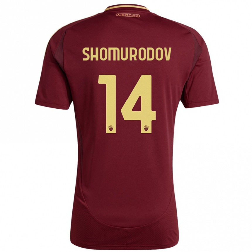 Kids Football Eldor Shomurodov #14 Red Brown Gold Home Jersey 2024/25 T-Shirt