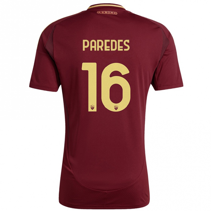 Kids Football Leandro Paredes #16 Red Brown Gold Home Jersey 2024/25 T-Shirt