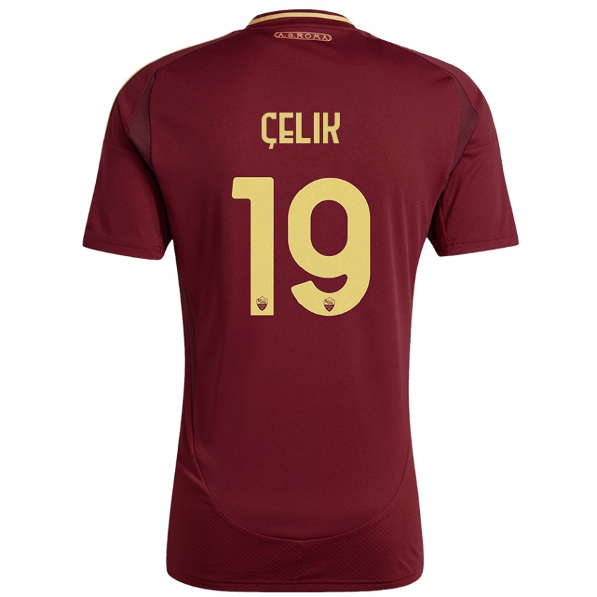 Kids Football Zeki Celik #19 Red Brown Gold Home Jersey 2024/25 T-Shirt