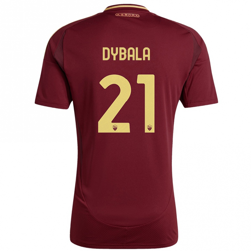 Kids Football Paulo Dybala #21 Red Brown Gold Home Jersey 2024/25 T-Shirt