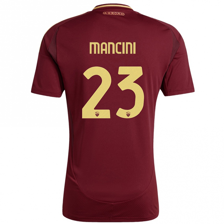 Kids Football Gianluca Mancini #23 Red Brown Gold Home Jersey 2024/25 T-Shirt