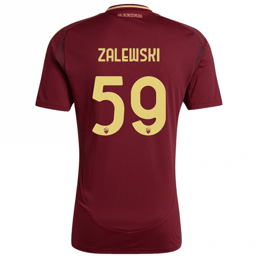 Kids Football Nicola Zalewski #59 Red Brown Gold Home Jersey 2024/25 T-Shirt