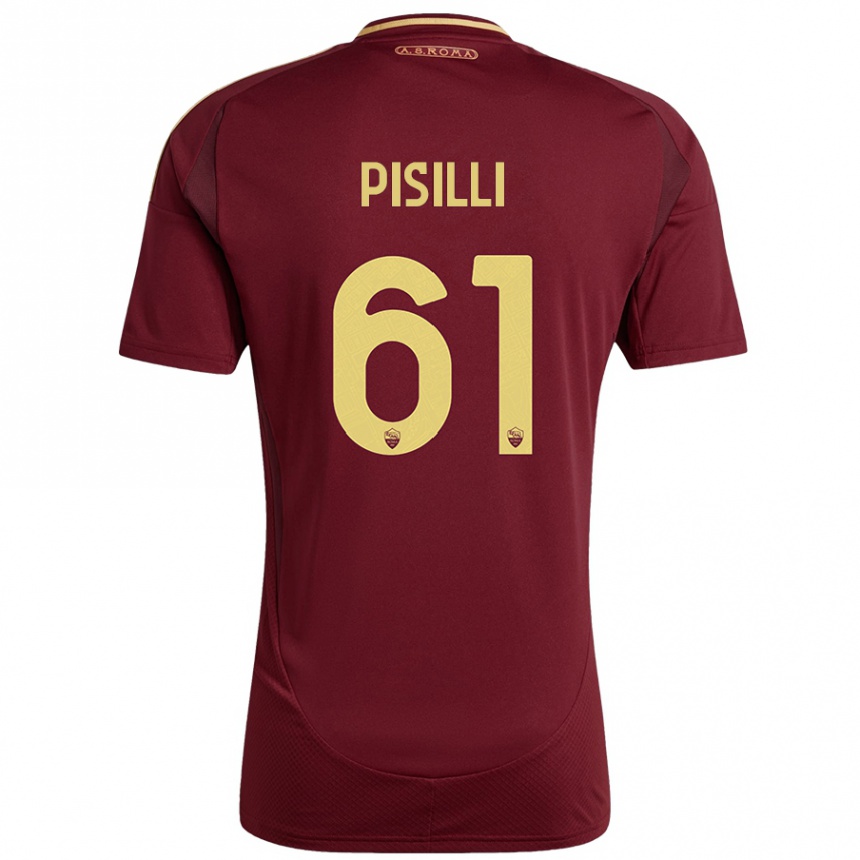 Kids Football Niccolò Pisilli #61 Red Brown Gold Home Jersey 2024/25 T-Shirt