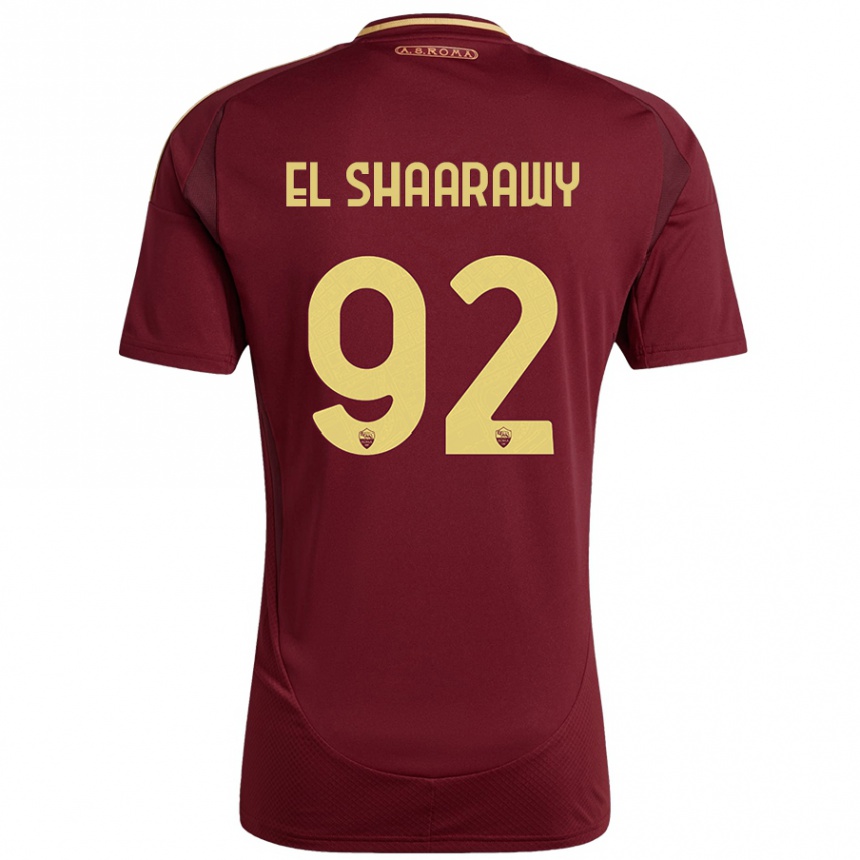 Kids Football Stephan El Shaarawy #92 Red Brown Gold Home Jersey 2024/25 T-Shirt