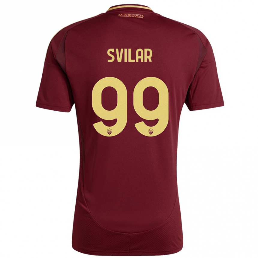 Kids Football Mile Svilar #99 Red Brown Gold Home Jersey 2024/25 T-Shirt